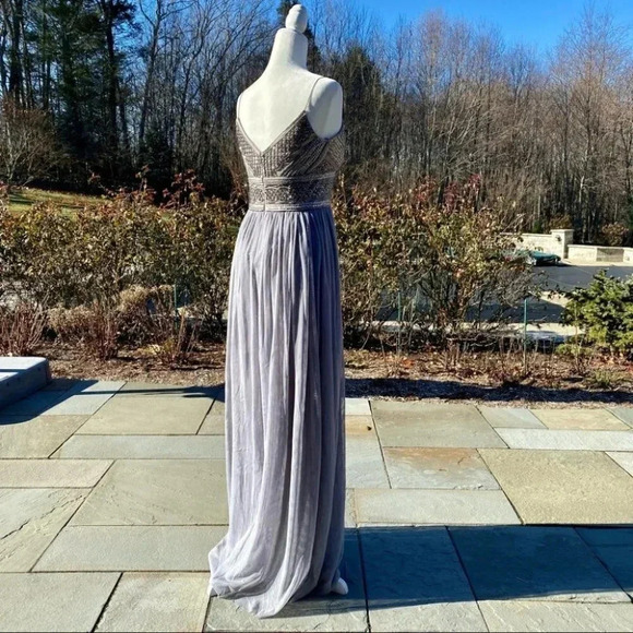 NWT Anthropologie BHLDN Adrianna Papell Aida Maxi Dress in Silver Gray Beaded - Picture 10 of 12